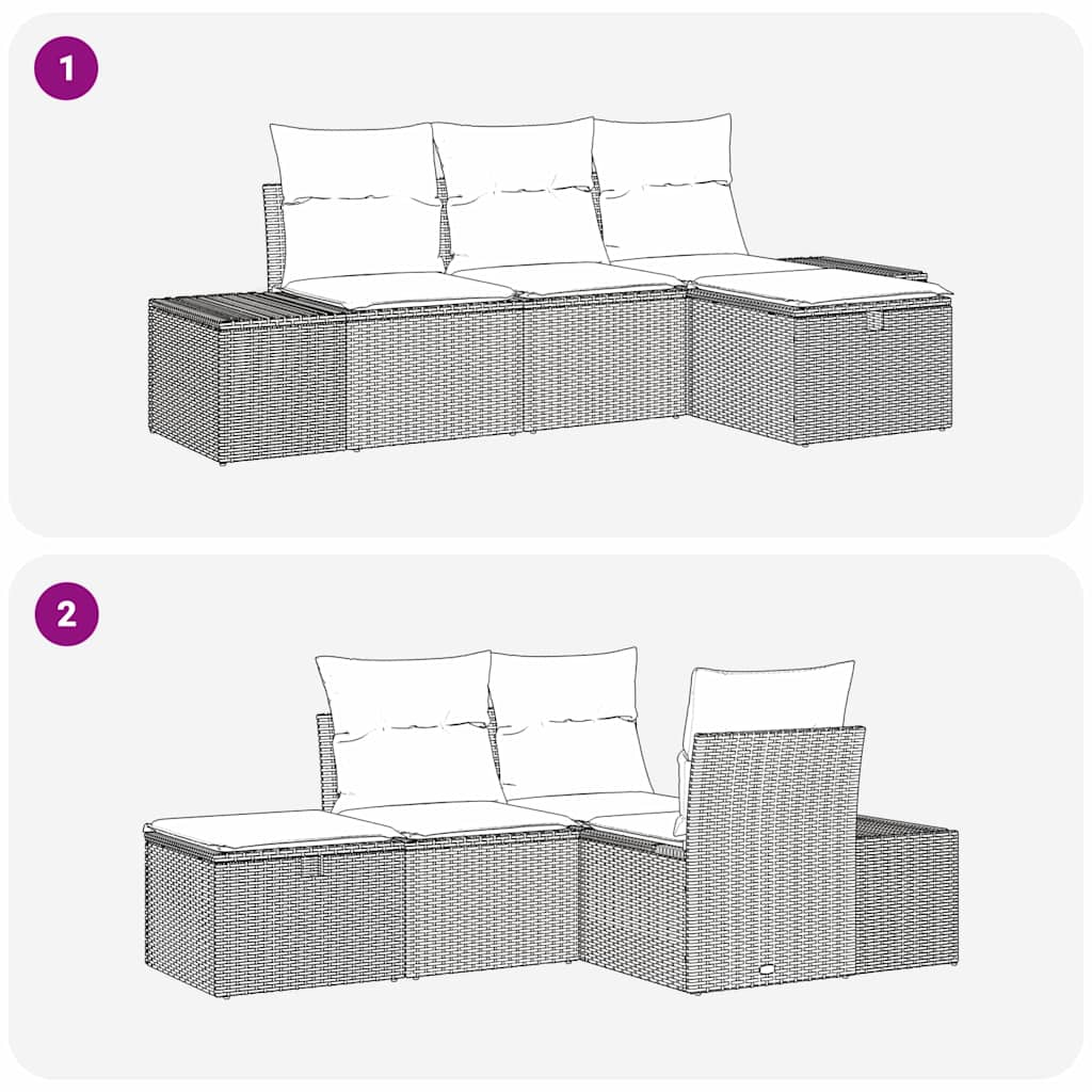 Garten-Sofa-Set 4 pcs Hellgrau 55 x 62 x 69 cm Poly Rattan