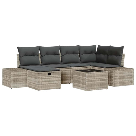 Garten-Sofa-Set 7 pcs Hellgrau 55 x 62 x 69 cm Poly Rattan