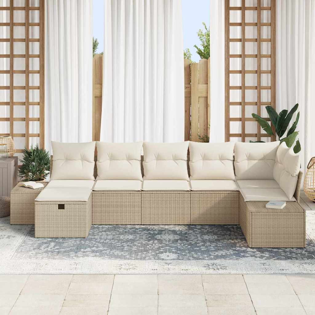 Garten-Sofa-Set 7 pcs Beige 55 x 62 x 69 cm Poly Rattan