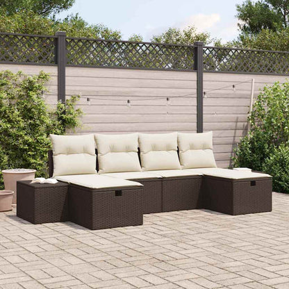 Garten-Sofa-Set mit Kissen 6 pcs Braun Poly Rattan