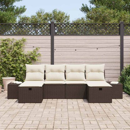 Garten-Sofa-Set mit Kissen 6 pcs Braun Poly Rattan