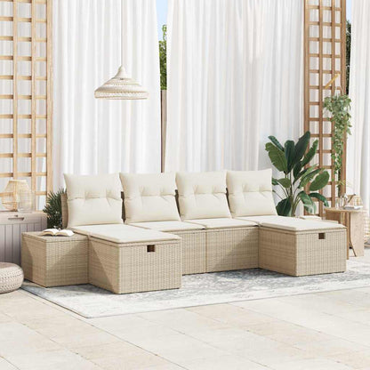 Garten-Sofa-Set mit Kissen 6 pcs Beige Poly Rattan