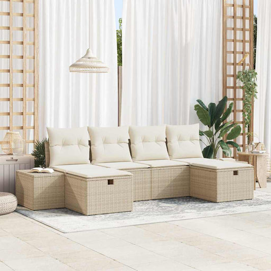 Garten-Sofa-Set mit Kissen 6 pcs Beige Poly Rattan