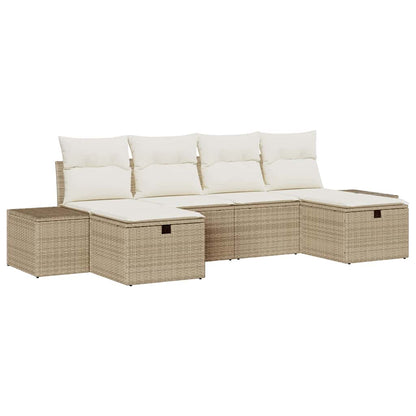 Garten-Sofa-Set mit Kissen 6 pcs Beige Poly Rattan