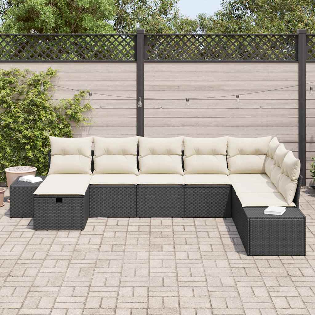 Garten-Sofa-Set mit Kissen 8 pcs Schwarz Poly Rattan