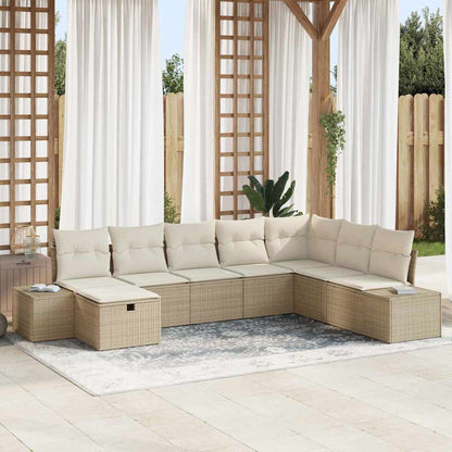 Garten-Sofa-Set mit Kissen 8 pcs Beige Poly Rattan