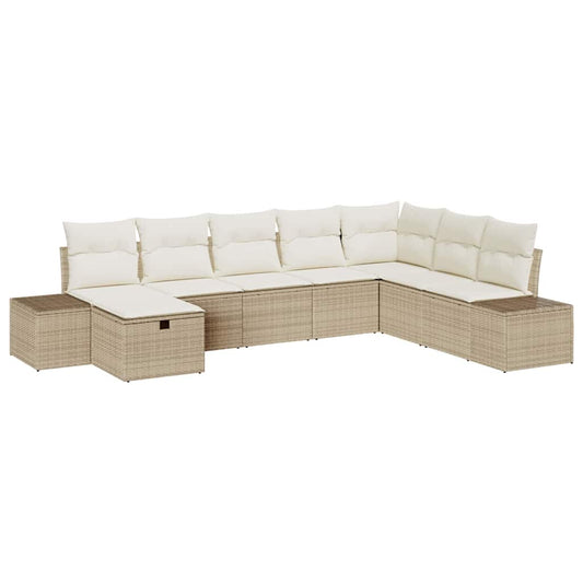 Garten-Sofa-Set mit Kissen 8 pcs Beige Poly Rattan