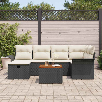Garten-Sofa-Set mit Kissen 7 pcs Schwarz Poly Rattan