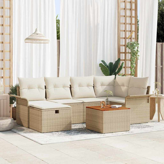 Garten-Sofa-Set mit Kissen mit Speicher 7 pcs Beige Poly Rattan