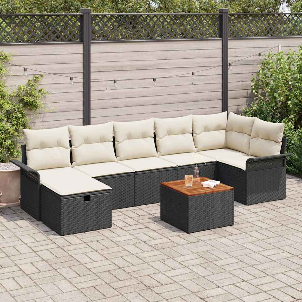 Garten-Sofa-Set mit Kissen 8 pcs Schwarz Poly Rattan