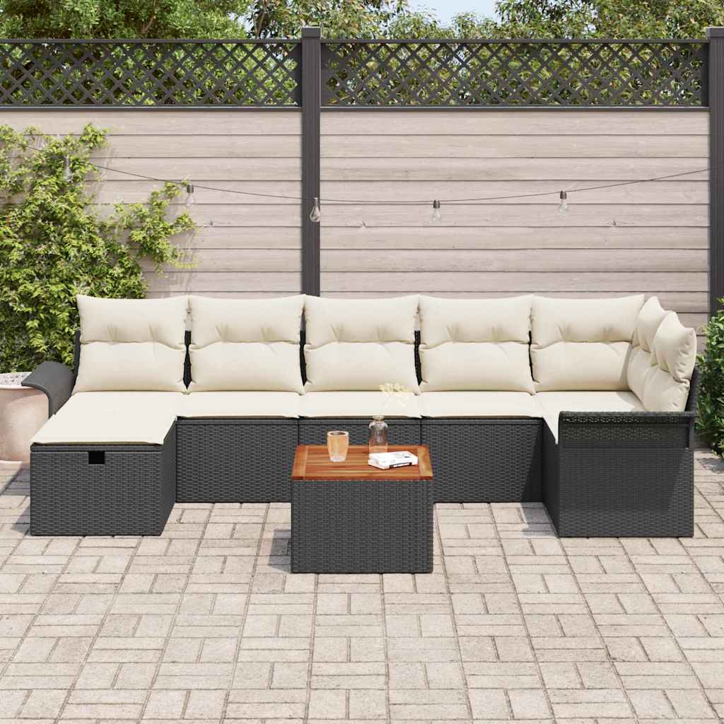 Garten-Sofa-Set mit Kissen 8 pcs Schwarz Poly Rattan
