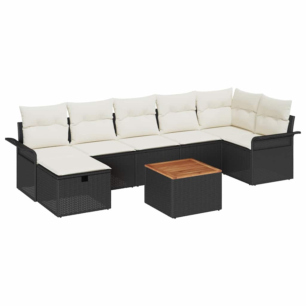 Garten-Sofa-Set mit Kissen 8 pcs Schwarz Poly Rattan