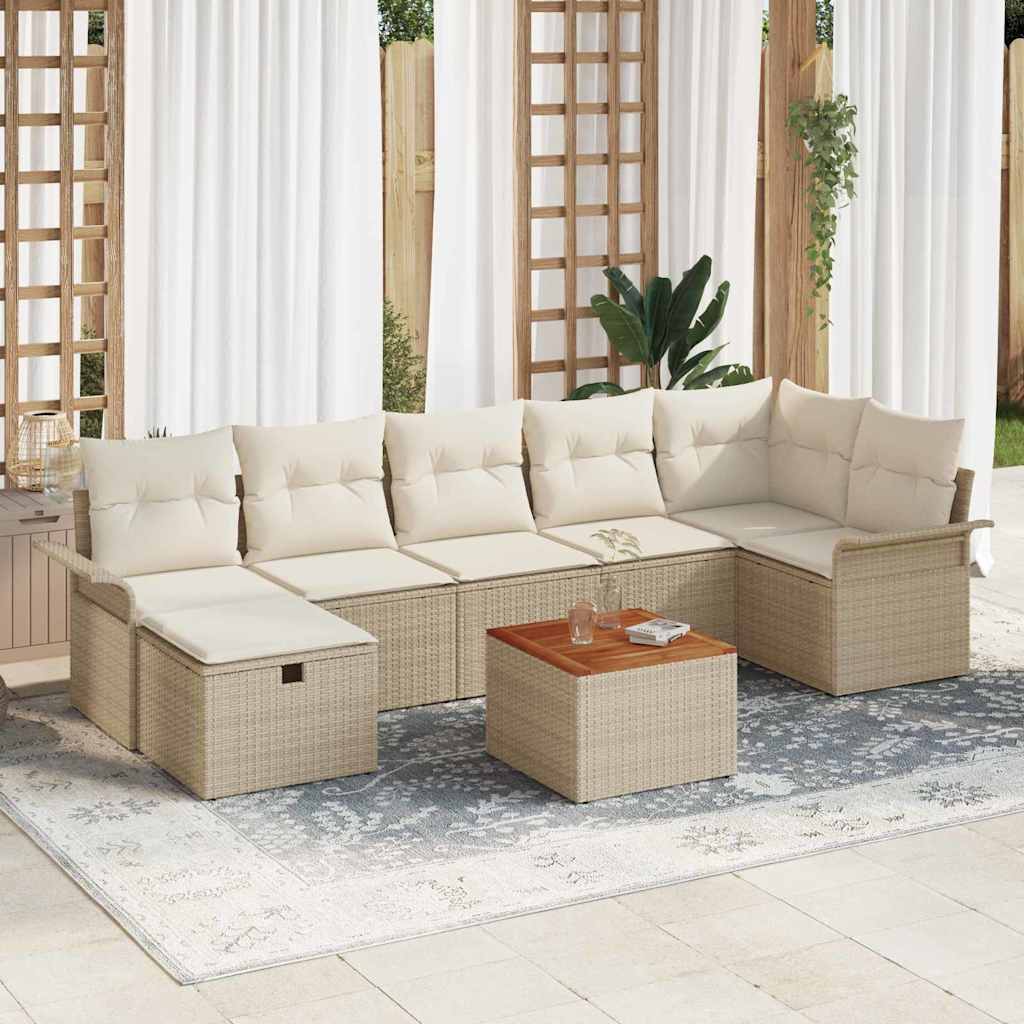 Garten-Sofa-Set mit Kissen mit Speicher 8 pcs Beige Poly Rattan