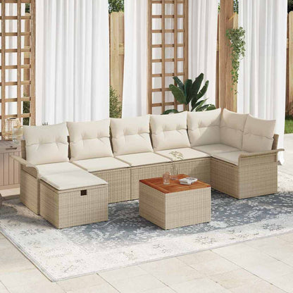 Garten-Sofa-Set mit Kissen mit Speicher 8 pcs Beige Poly Rattan