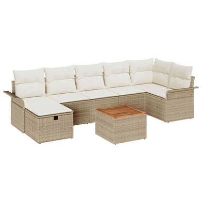 Garten-Sofa-Set mit Kissen mit Speicher 8 pcs Beige Poly Rattan