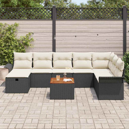 Garten-Sofa-Set mit Kissen 9 pcs Schwarz Poly Rattan