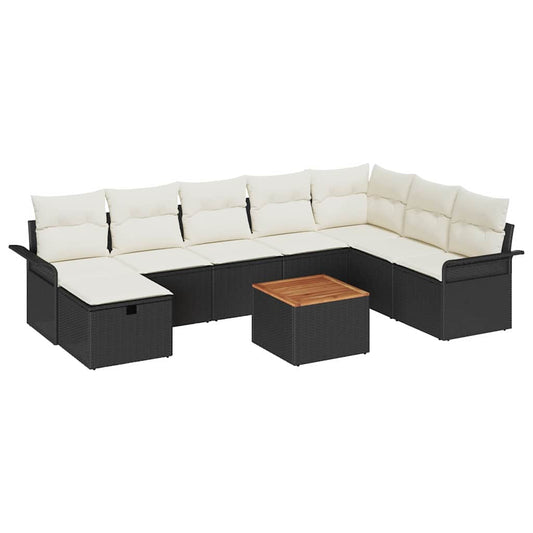 Garten-Sofa-Set mit Kissen 9 pcs Schwarz Poly Rattan