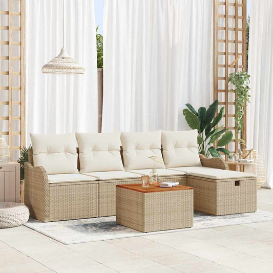 Garten-Sofa-Set mit Kissen mit Speicher 6 pcs Beige Poly Rattan
