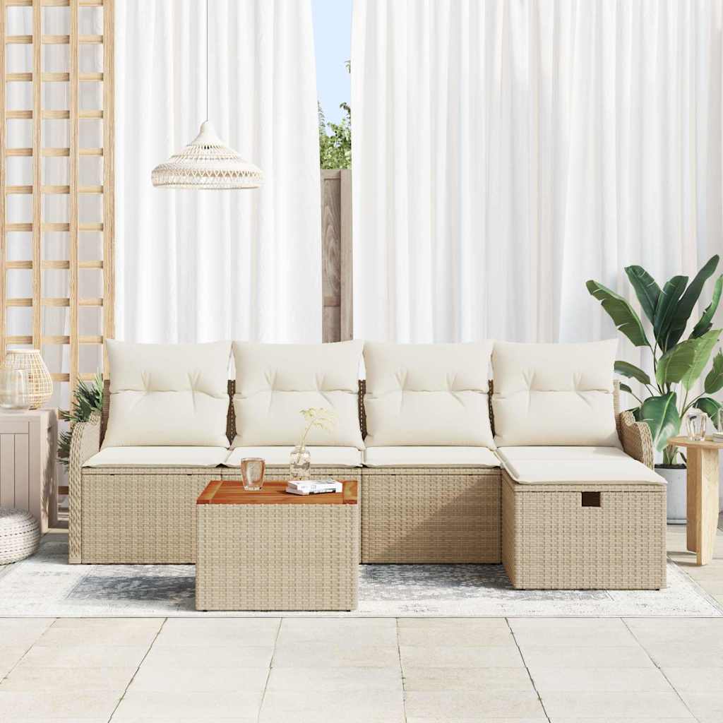 Garten-Sofa-Set mit Kissen mit Speicher 6 pcs Beige Poly Rattan