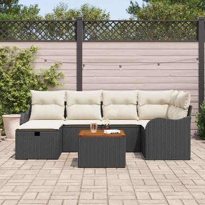 Garten-Sofa-Set mit Kissen 7 pcs Schwarz Poly Rattan