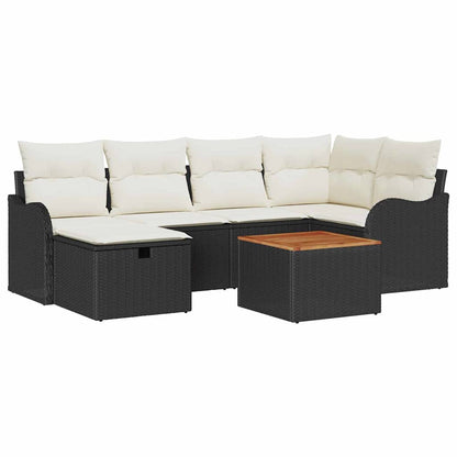 Garten-Sofa-Set mit Kissen 7 pcs Schwarz Poly Rattan