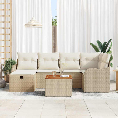Garten-Sofa-Set mit Kissen mit Speicher 7 pcs Beige Poly Rattan