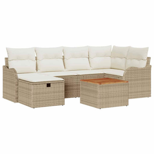 Garten-Sofa-Set mit Kissen mit Speicher 7 pcs Beige Poly Rattan