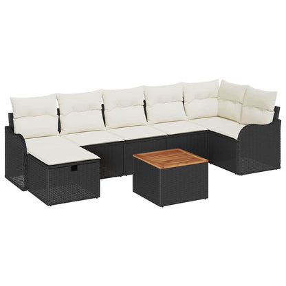 Garten-Sofa-Set mit Kissen 8 pcs Schwarz Poly Rattan
