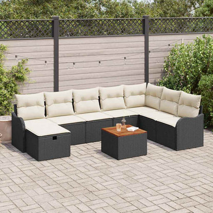 Garten-Sofa-Set mit Kissen 9 pcs Schwarz Poly Rattan