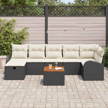 Garten-Sofa-Set mit Kissen 8 pcs Schwarz Poly Rattan