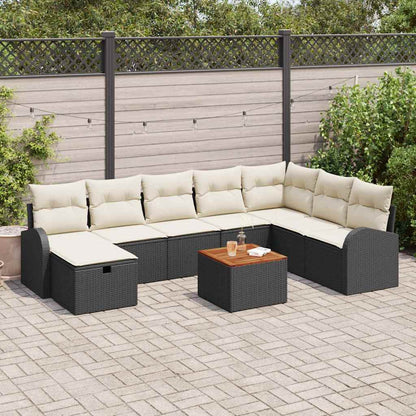 Garten-Sofa-Set mit Kissen 9 pcs Schwarz Poly Rattan