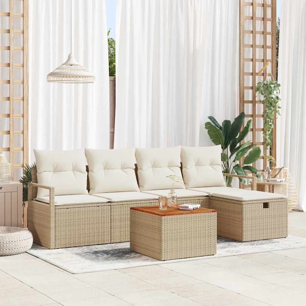 Garten-Sofa-Set mit Kissen mit Speicher 6 pcs Beige Poly Rattan