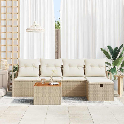Garten-Sofa-Set mit Kissen mit Speicher 6 pcs Beige Poly Rattan