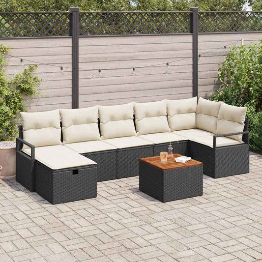 Garten-Sofa-Set mit Kissen 8 pcs Schwarz Poly Rattan