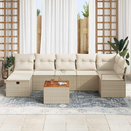 Garten-Sofa-Set mit Kissen mit Speicher 8 pcs Beige Poly Rattan