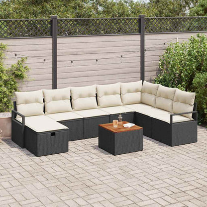 Garten-Sofa-Set mit Kissen 9 pcs Schwarz Poly Rattan