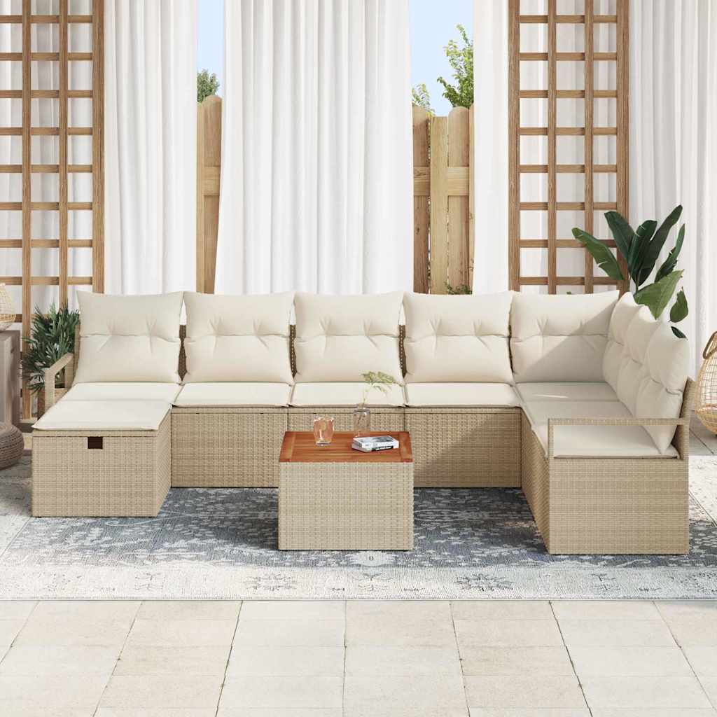 Garten-Sofa-Set mit Kissen mit Speicher 9 pcs Beige Poly Rattan