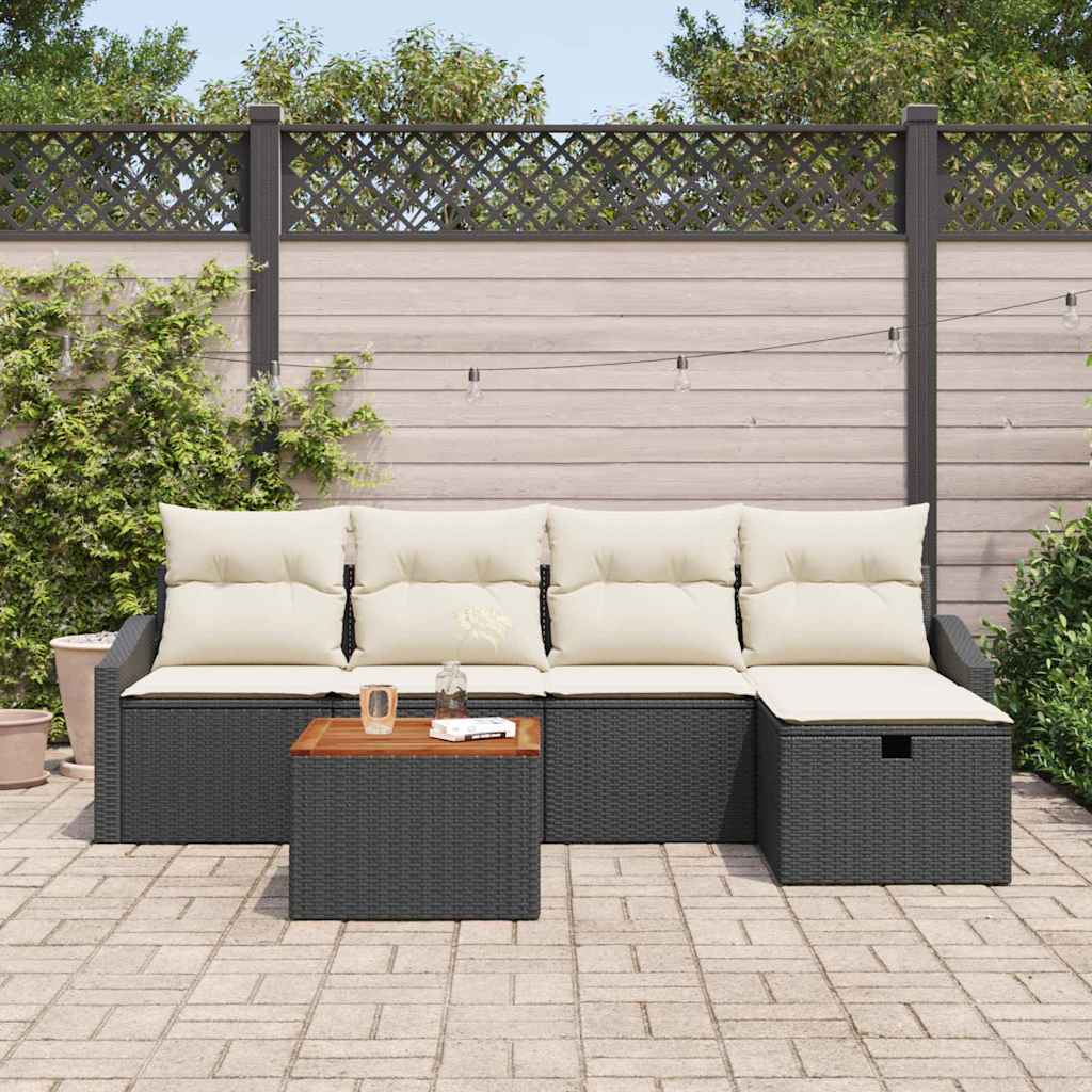 Garten-Sofa-Set mit Kissen 6 pcs Schwarz Poly Rattan
