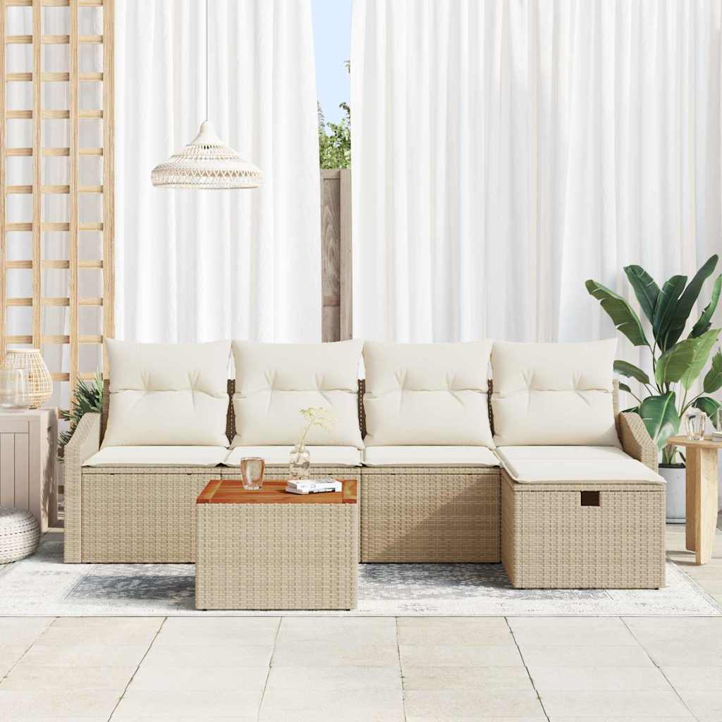 Garten-Sofa-Set mit Kissen mit Speicher 6 pcs Beige Poly Rattan