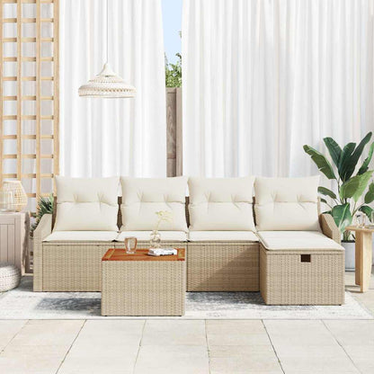 Garten-Sofa-Set mit Kissen mit Speicher 6 pcs Beige Poly Rattan