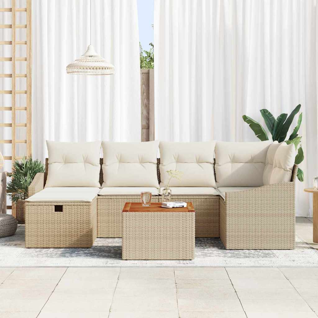 Garten-Sofa-Set mit Kissen mit Speicher 7 pcs Beige Poly Rattan