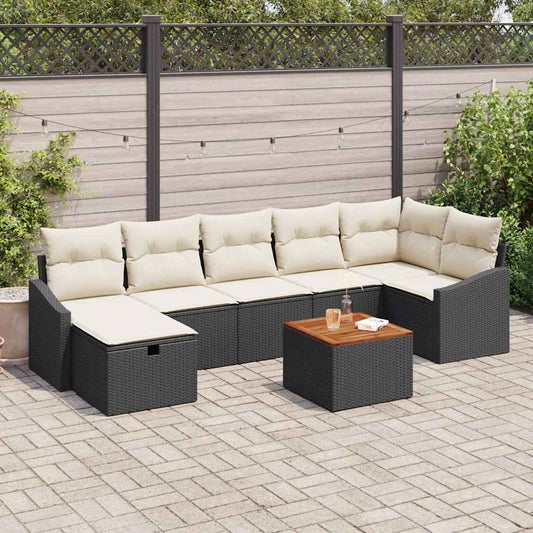 Garten-Sofa-Set mit Speicher 8 pcs Schwarz Poly Rattan
