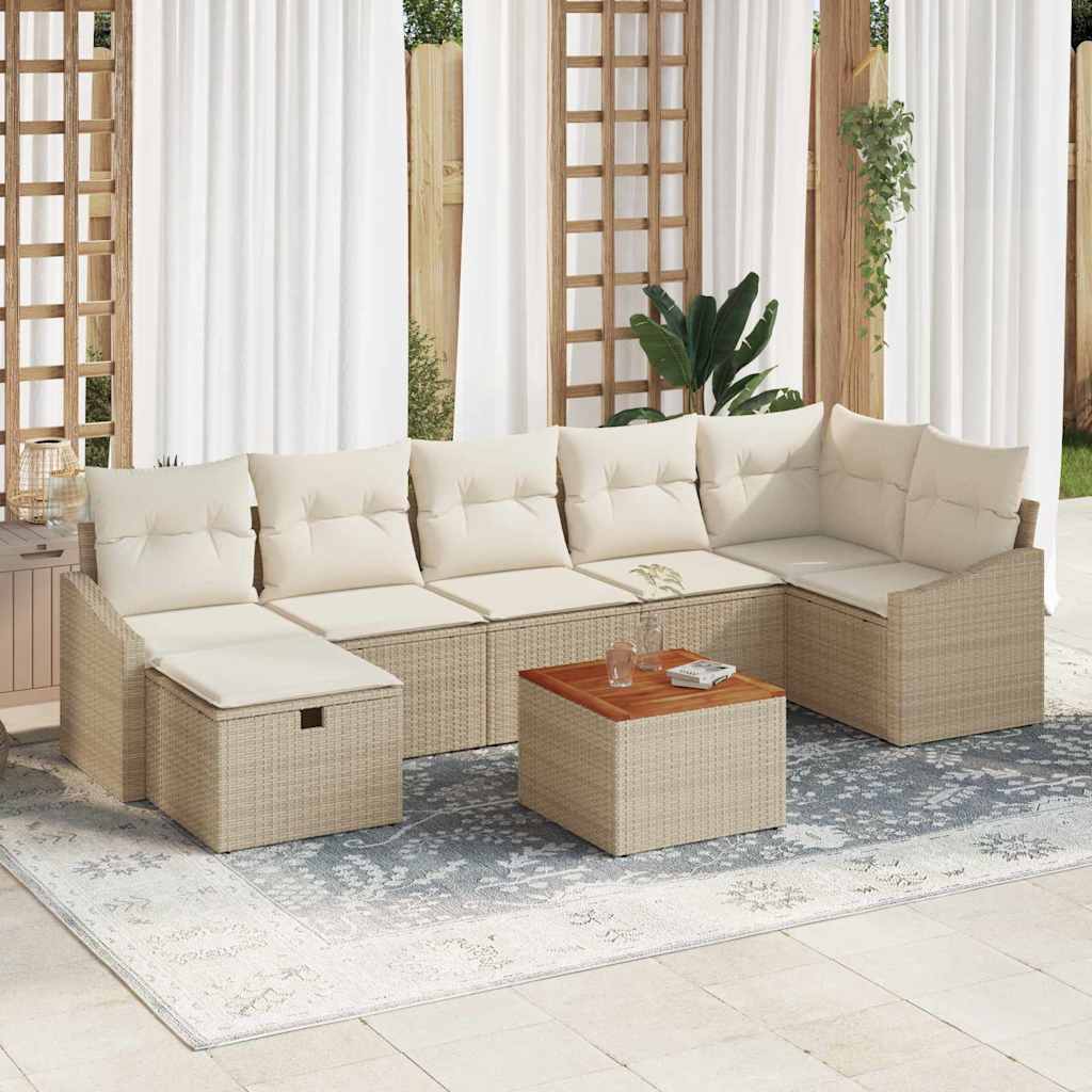 Garten-Sofa-Set mit Speicher 8 pcs Beige Poly Rattan