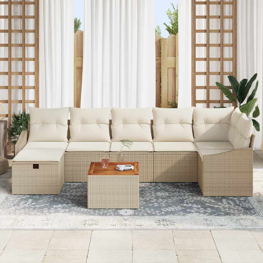 Garten-Sofa-Set mit Speicher 8 pcs Beige Poly Rattan