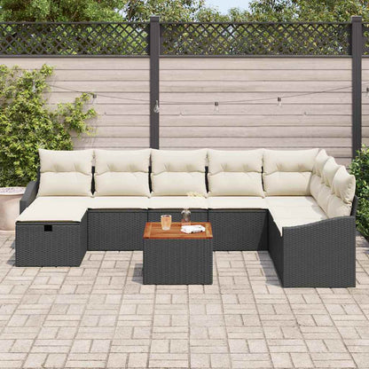 Garten-Sofa-Set mit Kissen 9 pcs Schwarz Poly Rattan