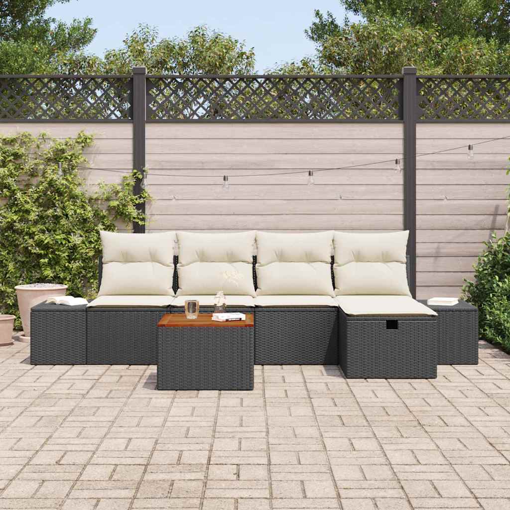 Gartensofa-set mit Kissen 6 pcs Schwarz Poly Rattan