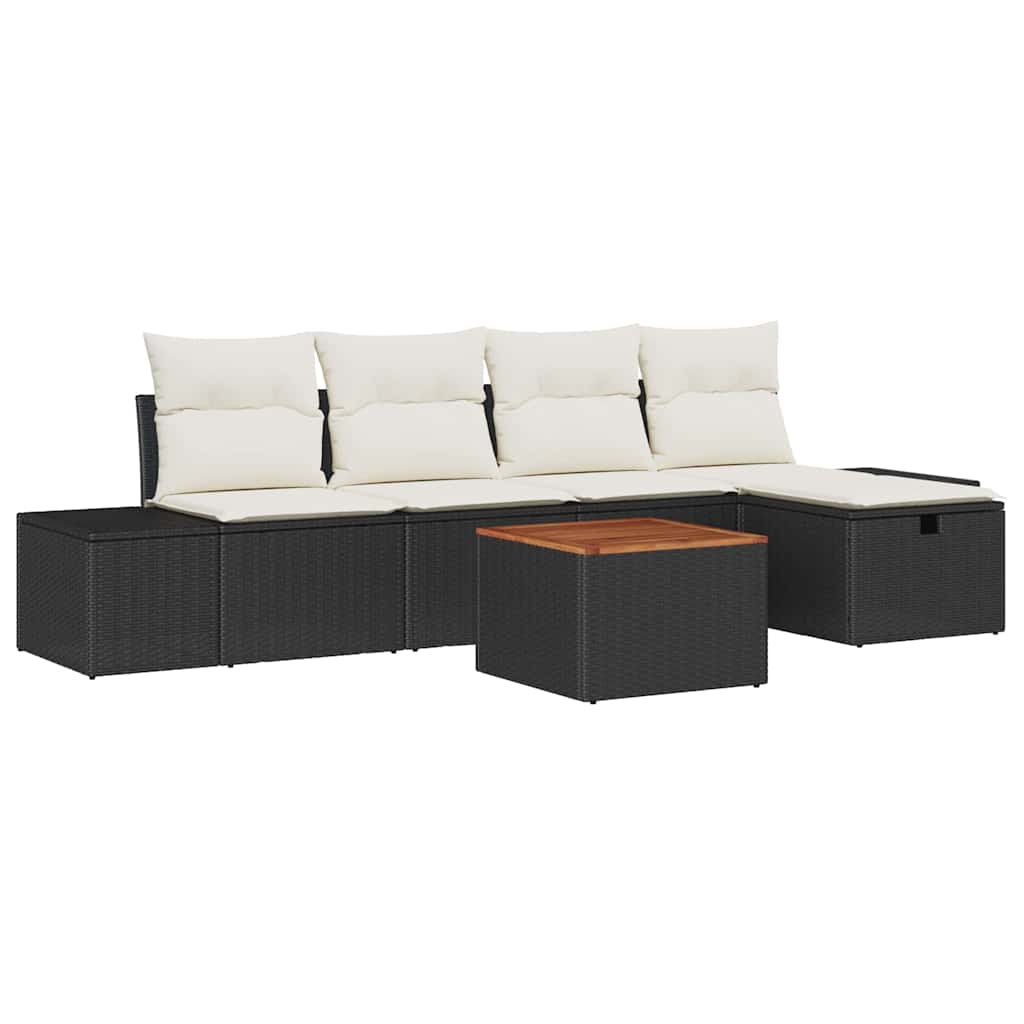 Gartensofa-set mit Kissen 6 pcs Schwarz Poly Rattan