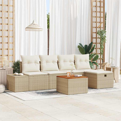 Garten-Sofa-Set mit Kissen mit Speicher 6 pcs Beige Poly Rattan