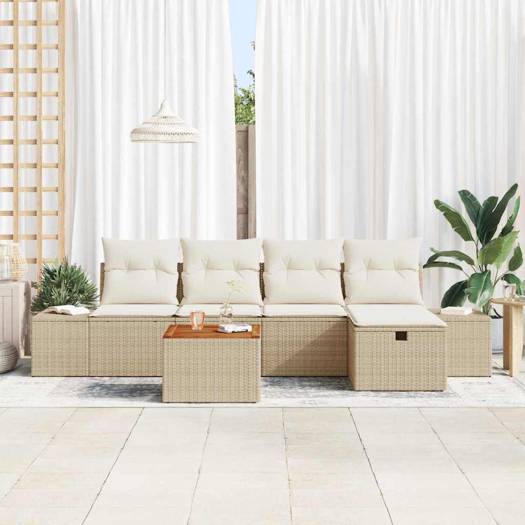Garten-Sofa-Set mit Kissen mit Speicher 6 pcs Beige Poly Rattan