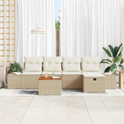 Garten-Sofa-Set mit Kissen mit Speicher 6 pcs Beige Poly Rattan